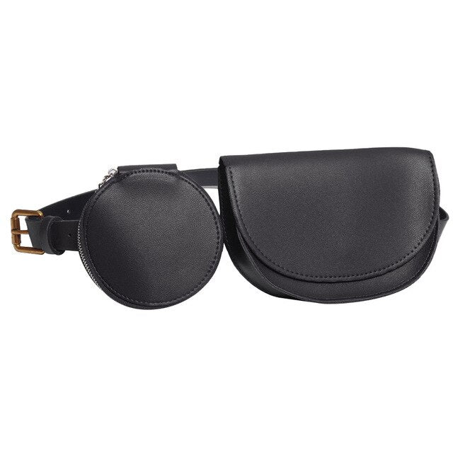 2 pcs/set Women Solid Fanny Pack Ladies New Fashion Waist Belt Bag Mini Disco Waist Bag Leather Small Shoulder Bags-3