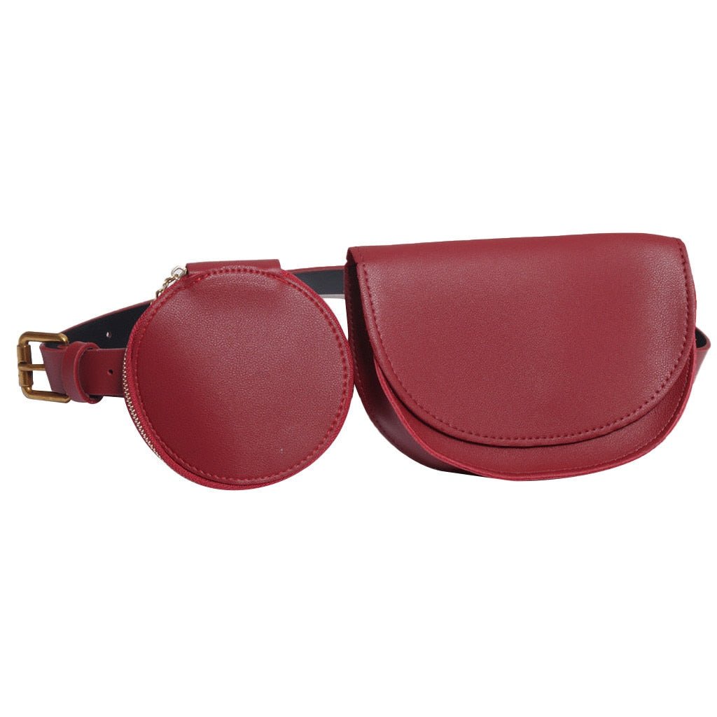 2 pcs/set Women Solid Fanny Pack Ladies New Fashion Waist Belt Bag Mini Disco Waist Bag Leather Small Shoulder Bags-4