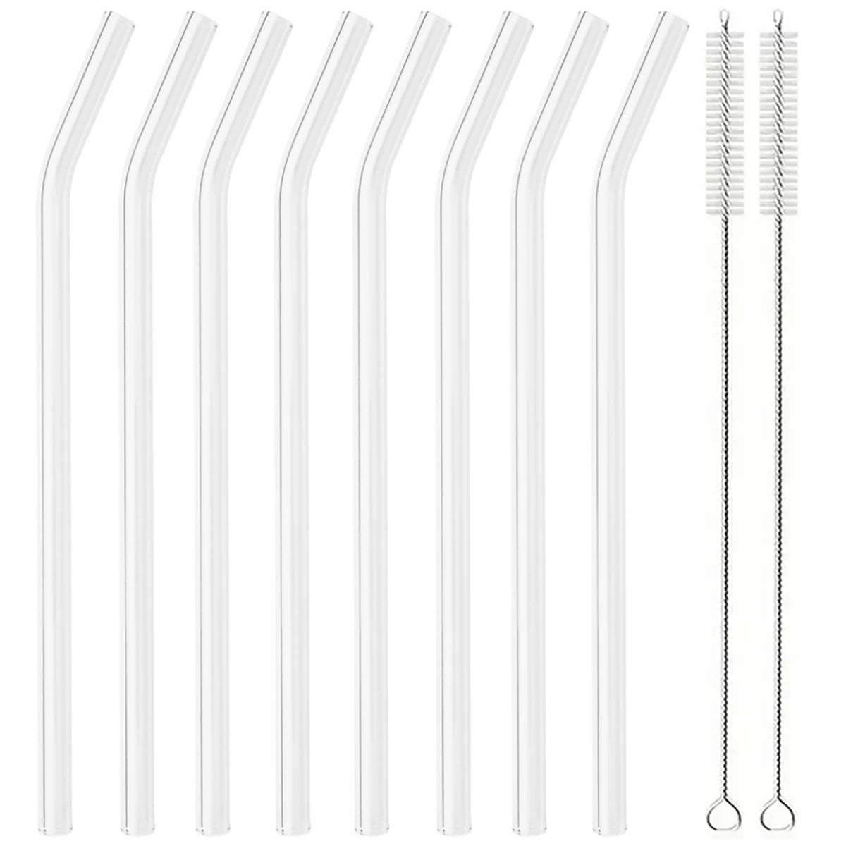 2/4/8 pièces pailles en verre ensemble avec brosse de nettoyage 200*8mm paille à boire haute teneur en Borosilicate paille en verre courbé maison fête Bar Drinkware - LA MAISON DES KDOS