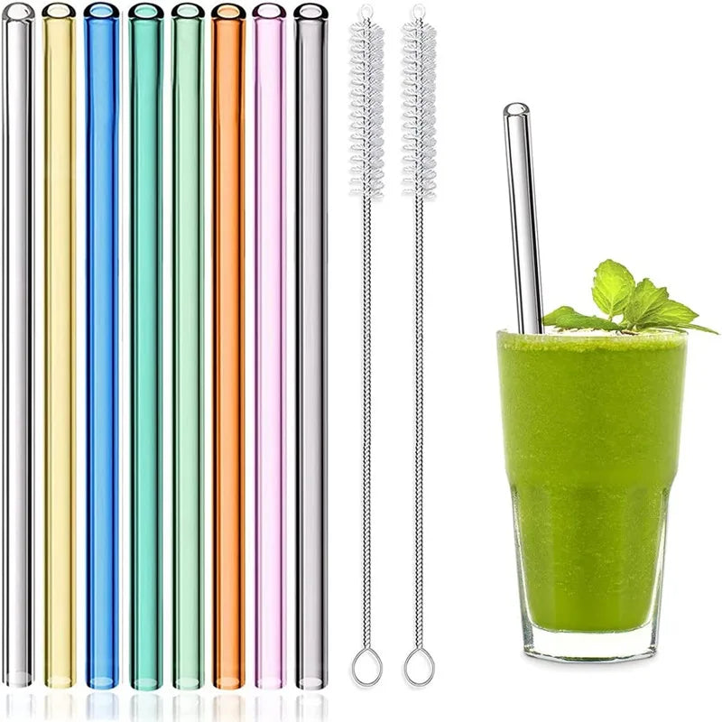 Pailles en verre réutilisables et écologiques, 8 couleurs, avec 2 brosses de nettoyage, jus de thé, fourniture de fête pour Cocktail, été, 8 paquets - LA MAISON DES KDOS