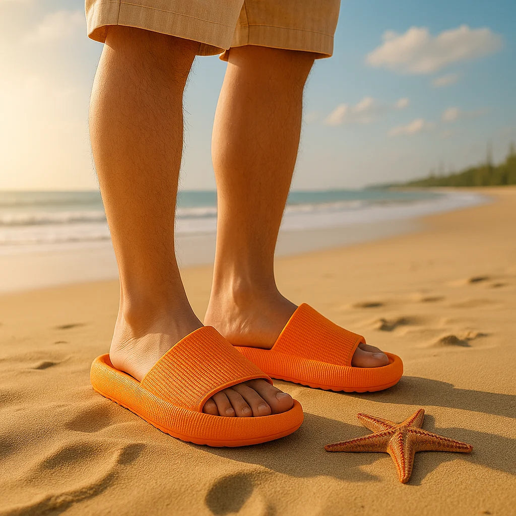 EVA – pantoufles de plage à semelle épaisse de 4cm, confortables, semblables à la nuage, usage domestique, pour Couple, sandales d'été de couleur unie pour l'intérieur - LA MAISON DES KDOS