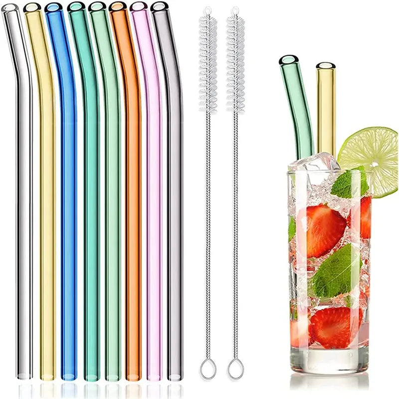 Pailles en verre réutilisables et écologiques, 8 couleurs, avec 2 brosses de nettoyage, jus de thé, fourniture de fête pour Cocktail, été, 8 paquets - LA MAISON DES KDOS