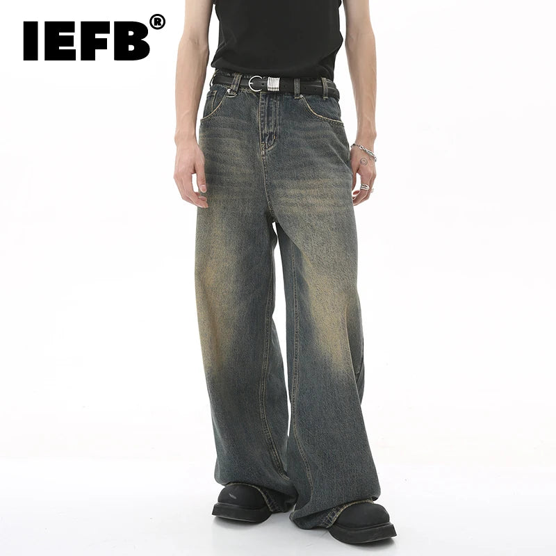 IEFB-Pantalon en Denim Délavé Bleu Vieil pour Homme, Jean Droit, Décontracté, Jambes Larges, Nouvelle Mode, Été, FjC354 - LA MAISON DES KDOS