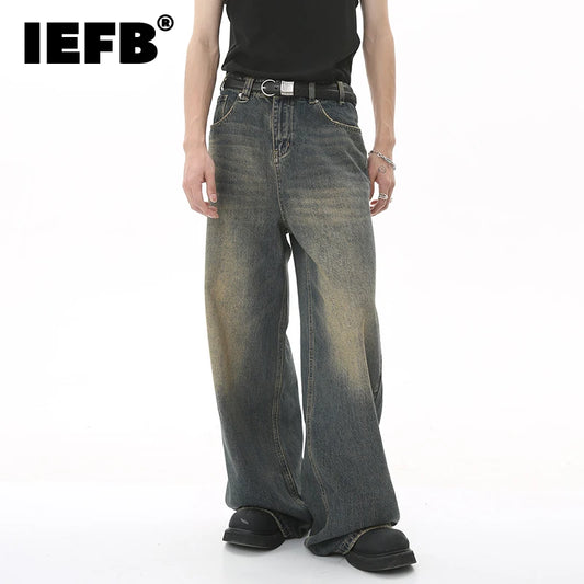 IEFB-Pantalon en Denim Délavé Bleu Vieil pour Homme, Jean Droit, Décontracté, Jambes Larges, Nouvelle Mode, Été, FjC354 - LA MAISON DES KDOS