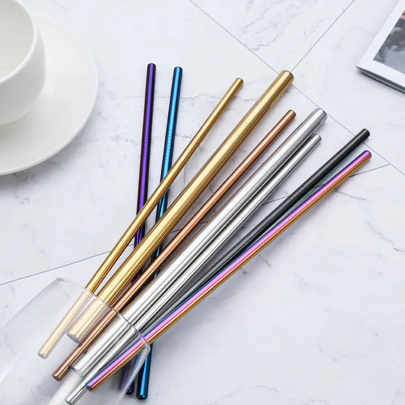 Ensemble de pailles en acier inoxydable 18/10, paille métallique de qualité, paille à boire réutilisable avec brosse de nettoyage, boîte Portable, accessoire de fête pour Bar - LA MAISON DES KDOS