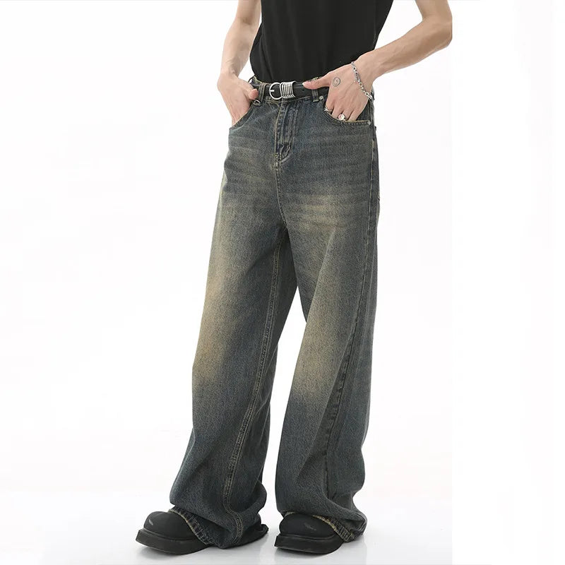 IEFB-Pantalon en Denim Délavé Bleu Vieil pour Homme, Jean Droit, Décontracté, Jambes Larges, Nouvelle Mode, Été, FjC354 - LA MAISON DES KDOS
