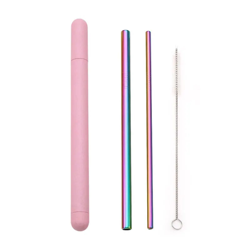 Ensemble de pailles en acier inoxydable 18/10, paille métallique de qualité, paille à boire réutilisable avec brosse de nettoyage, boîte Portable, accessoire de fête pour Bar - LA MAISON DES KDOS