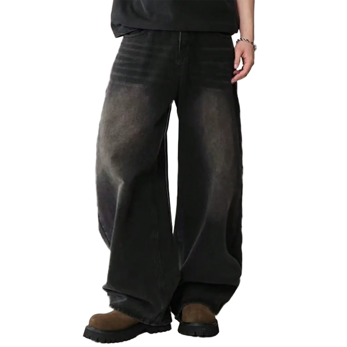 Jean quatre saisons pour hommes Version coréenne étudiant pantalons décontractés haute rue droit ample jambe large Jean noir gris bleu Baggy Jean - LA MAISON DES KDOS