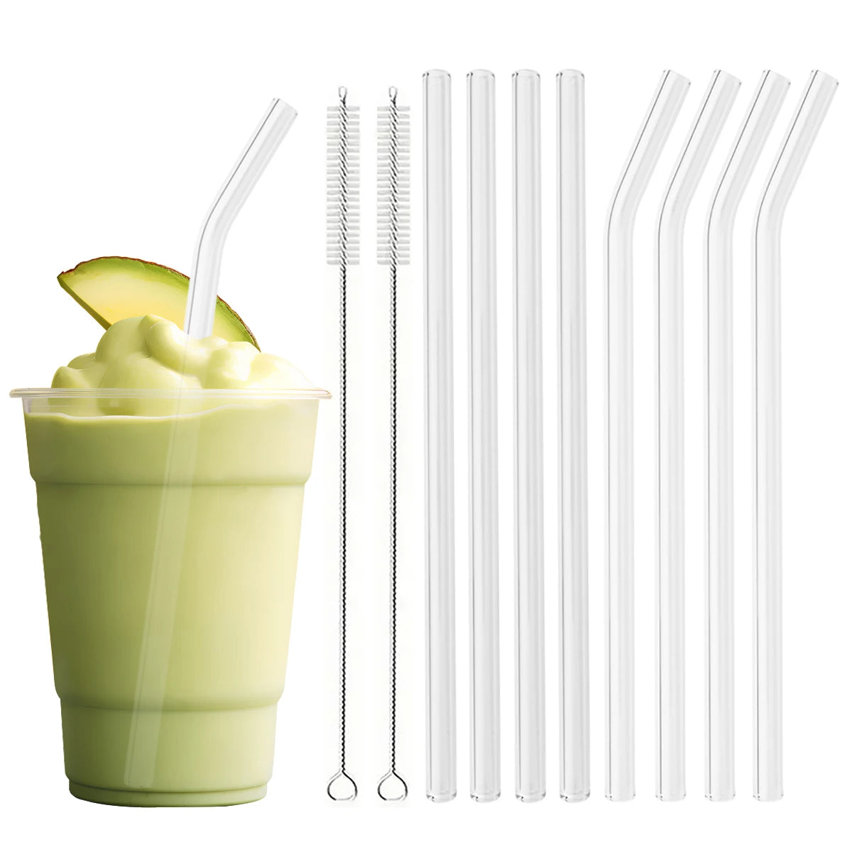 Ensemble de pailles à boire en verre réutilisables avec brosse, pailles en verre borosilicaté pour cocktails SmUnvétérans wn ies, accessoires de fête et de bar, 8 pièces - LA MAISON DES KDOS