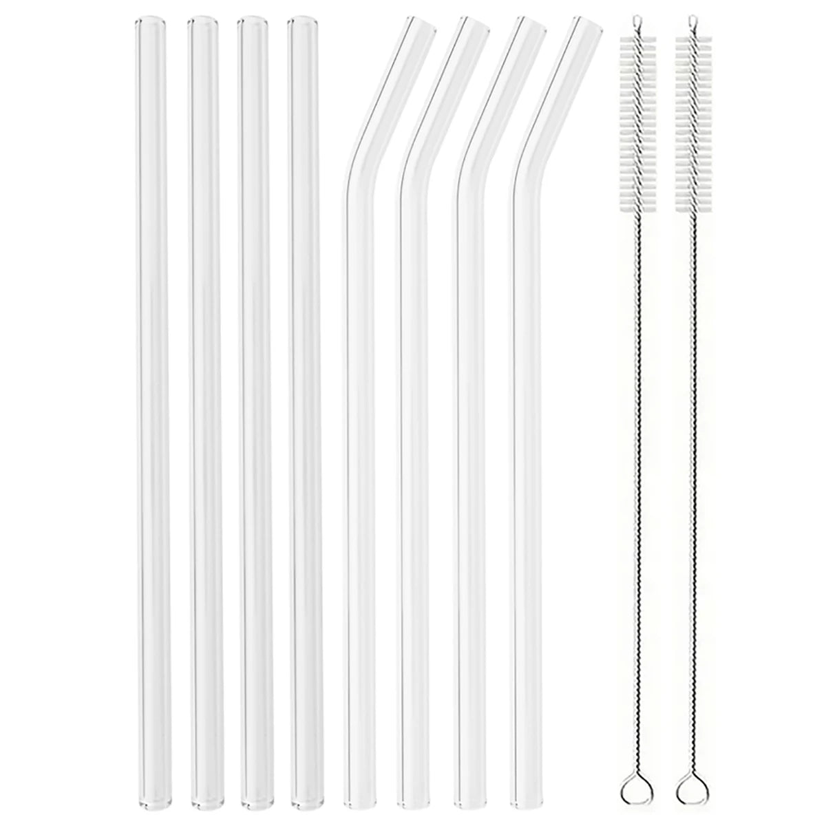2/4/8 pièces pailles en verre ensemble avec brosse de nettoyage 200*8mm paille à boire haute teneur en Borosilicate paille en verre courbé maison fête Bar Drinkware
