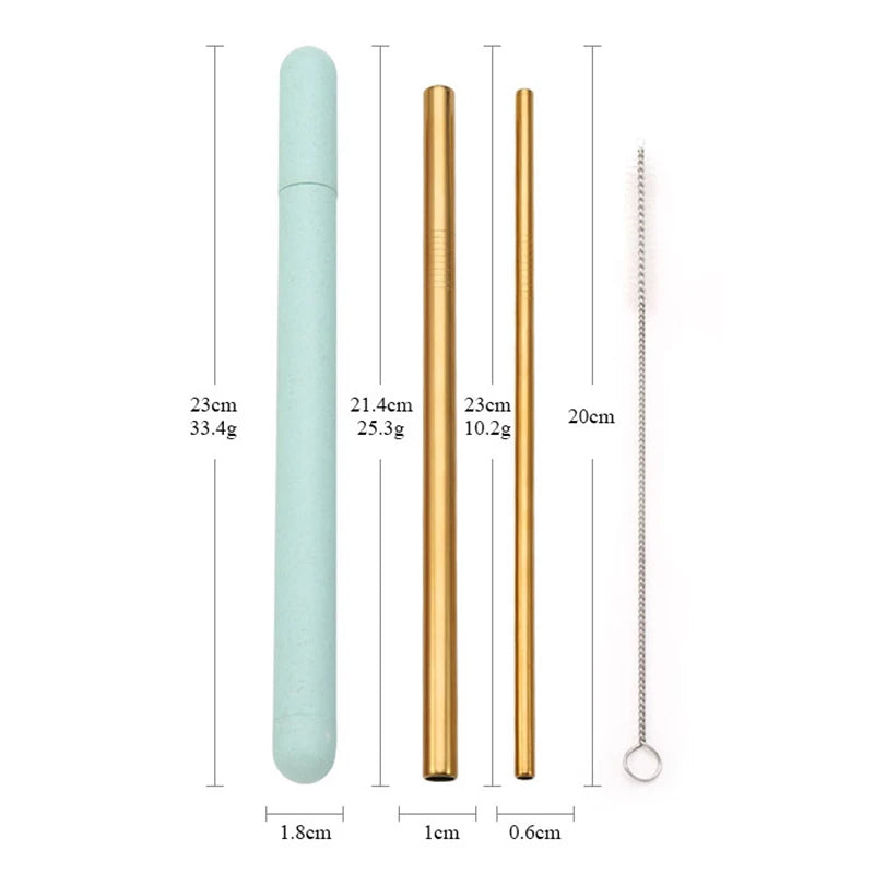 Ensemble de pailles en acier inoxydable 18/10, paille métallique de qualité, paille à boire réutilisable avec brosse de nettoyage, boîte Portable, accessoire de fête pour Bar - LA MAISON DES KDOS