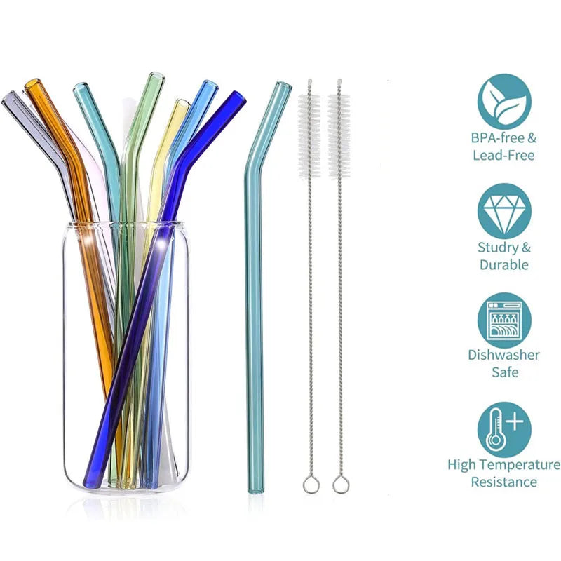 Pailles en verre réutilisables et écologiques, 8 couleurs, avec 2 brosses de nettoyage, jus de thé, fourniture de fête pour Cocktail, été, 8 paquets - LA MAISON DES KDOS
