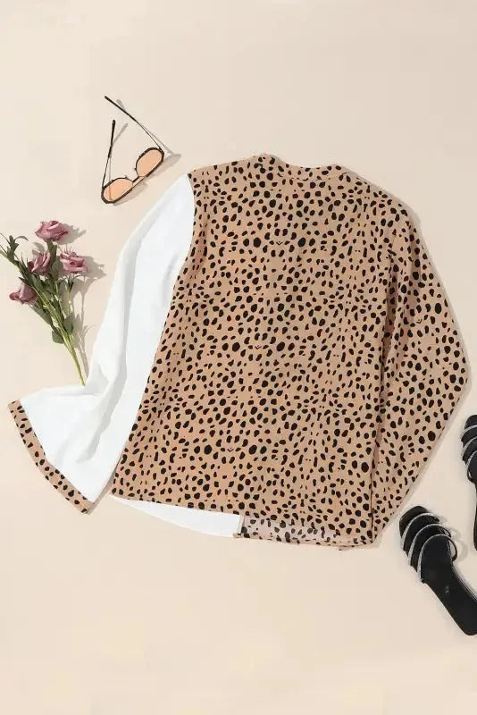 Leopard Contrast Casual Blouse-3