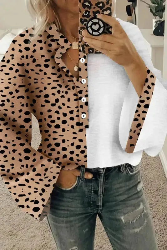Leopard Contrast Casual Blouse-0