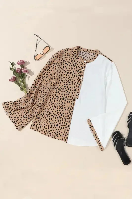 Leopard Contrast Casual Blouse-2