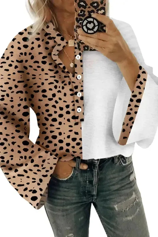 Leopard Contrast Casual Blouse-1