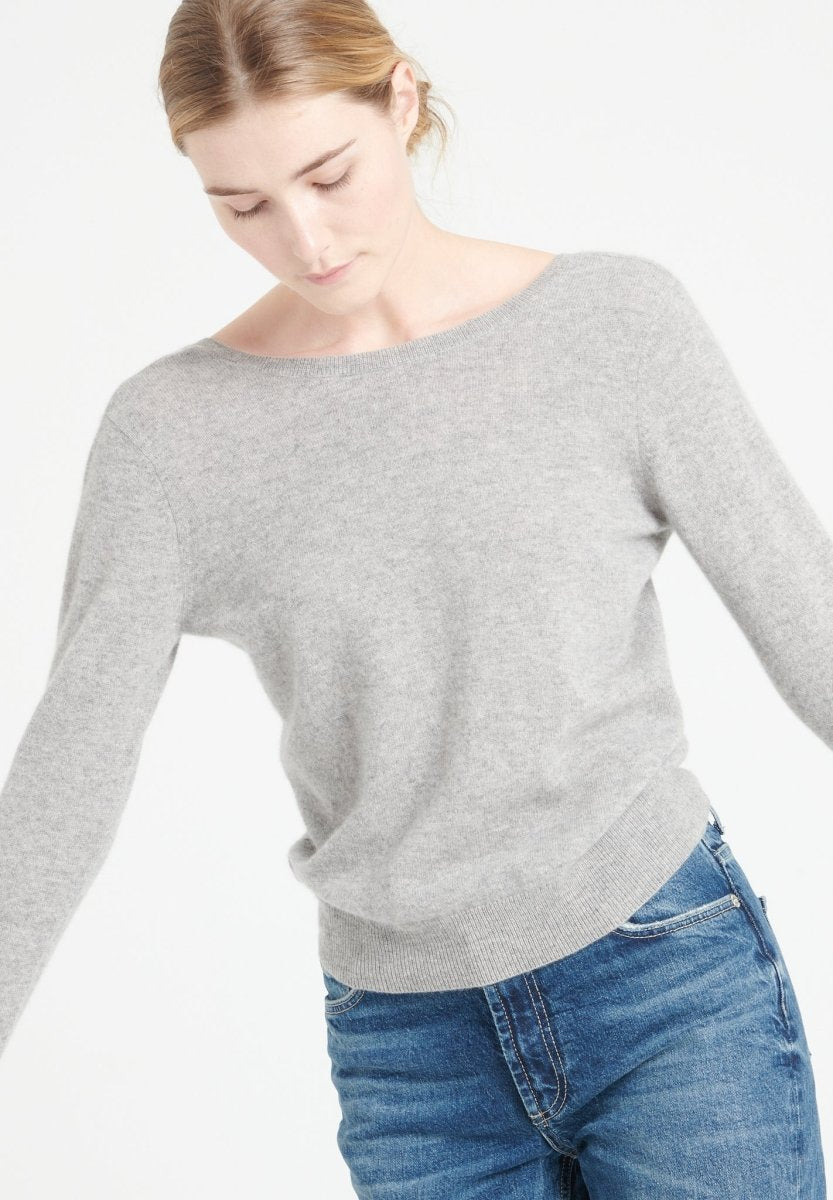 Pull col V cachemire gris clair femme - MIA 7-2
