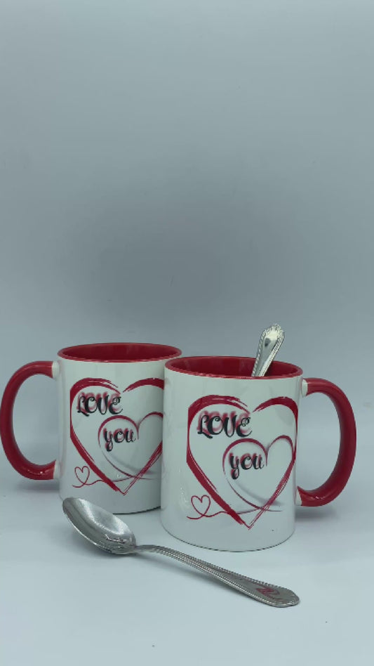 "Mugs Amoureux Rouge et Blanc Céramique 350ml"